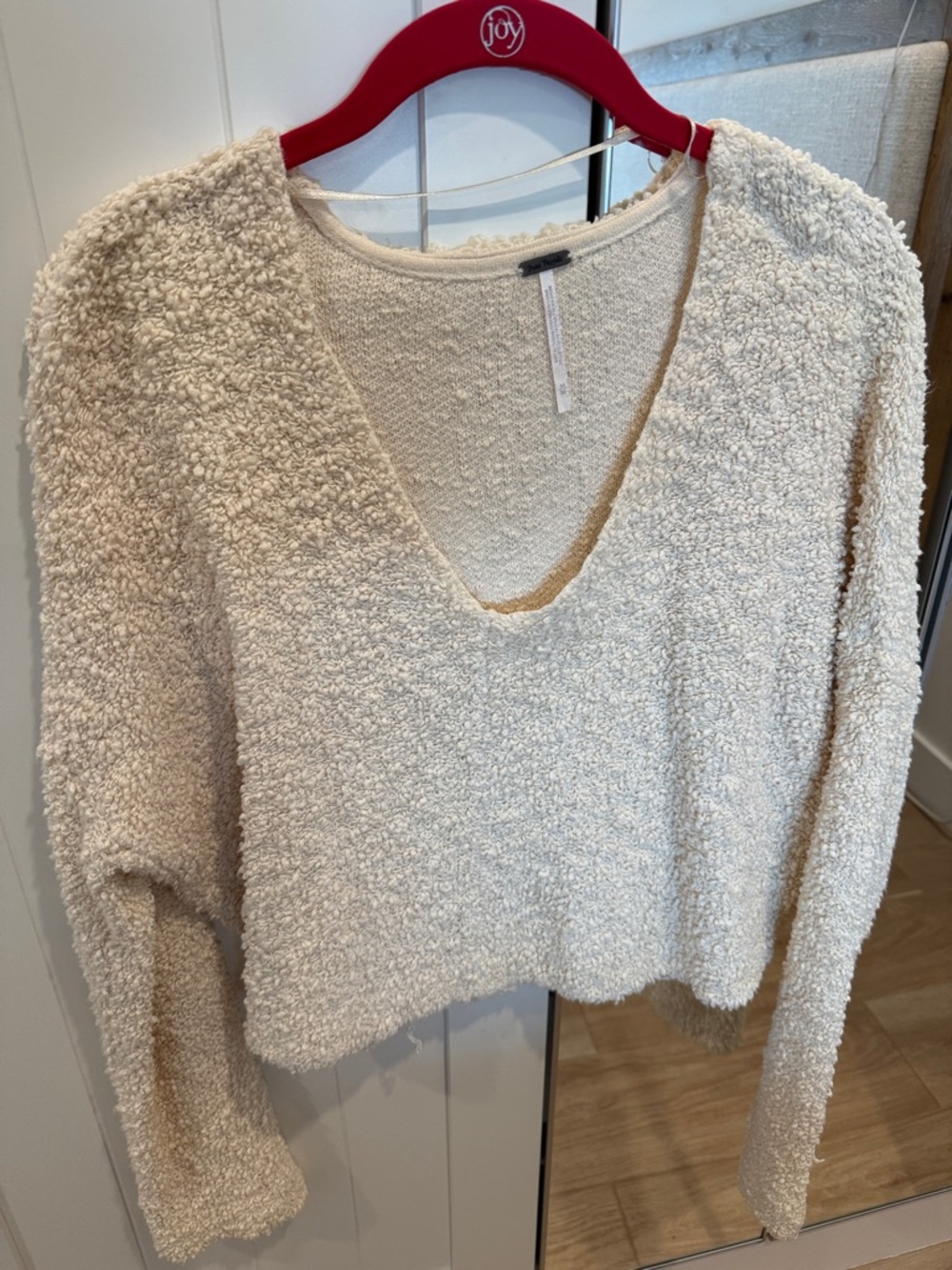 Free People Cream Bouclé V-Neck Sweater